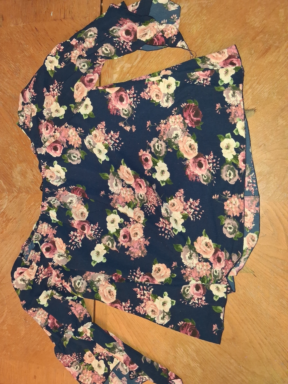 Vibe Navy Floral Long-Sleeve Blouse with Pink & Cream Roses